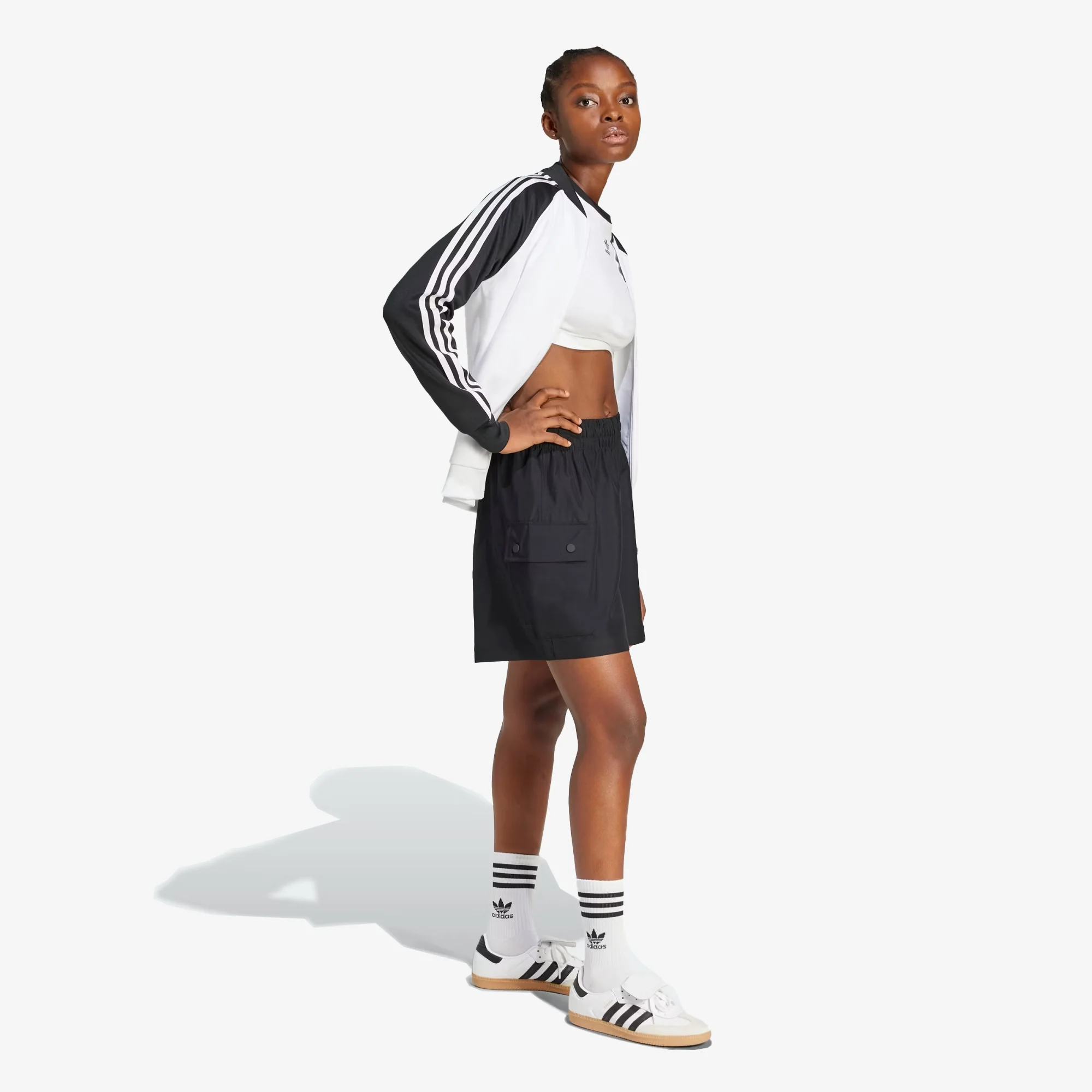 Adidas Originals | ESSENTIALS WOVEN HIGH-WAIST CARGO SHORTS { BLACK - Image 5