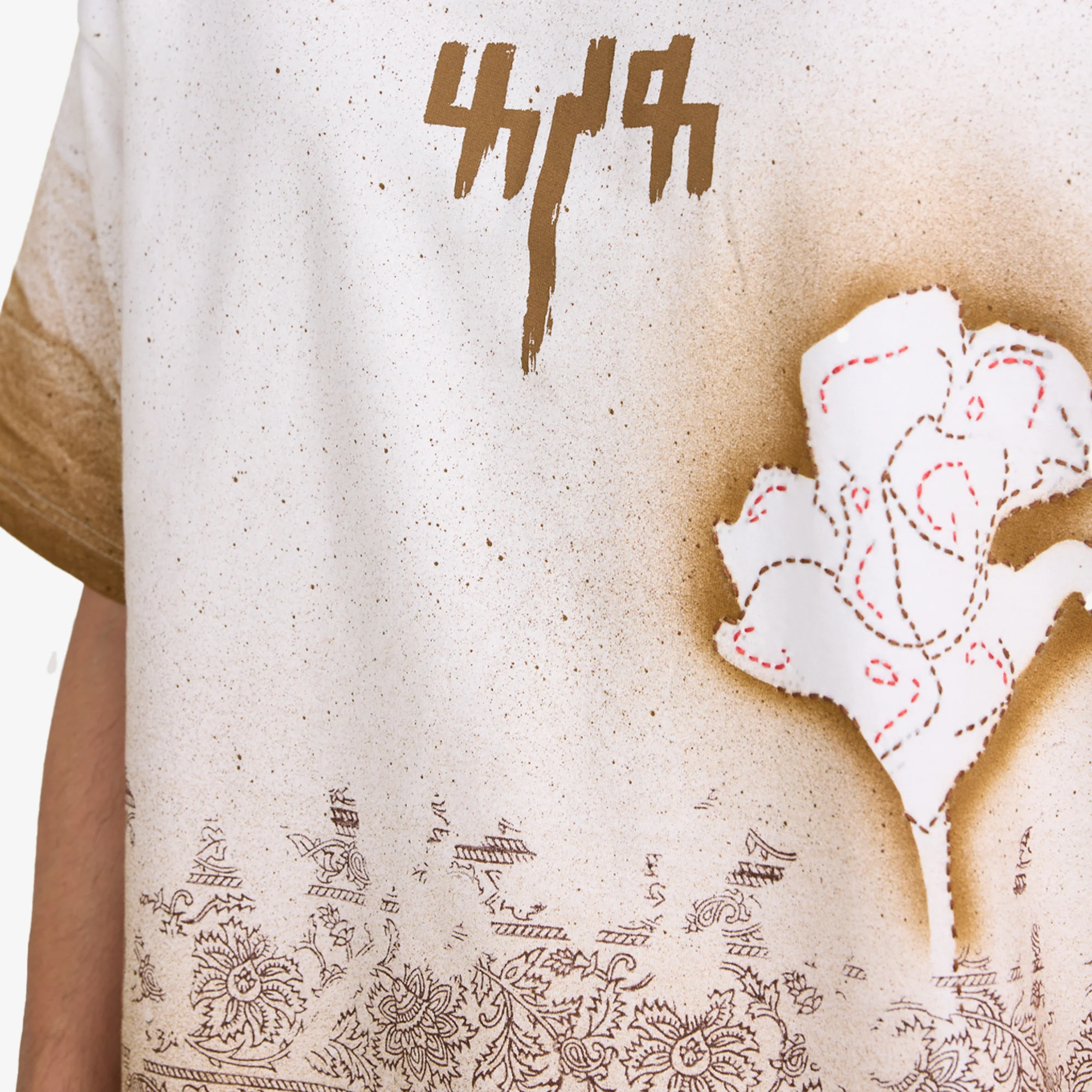 F A R A K | BURNING FLOWER HANDMADE T-SHIRT { WHITE/WHITE - Image 4