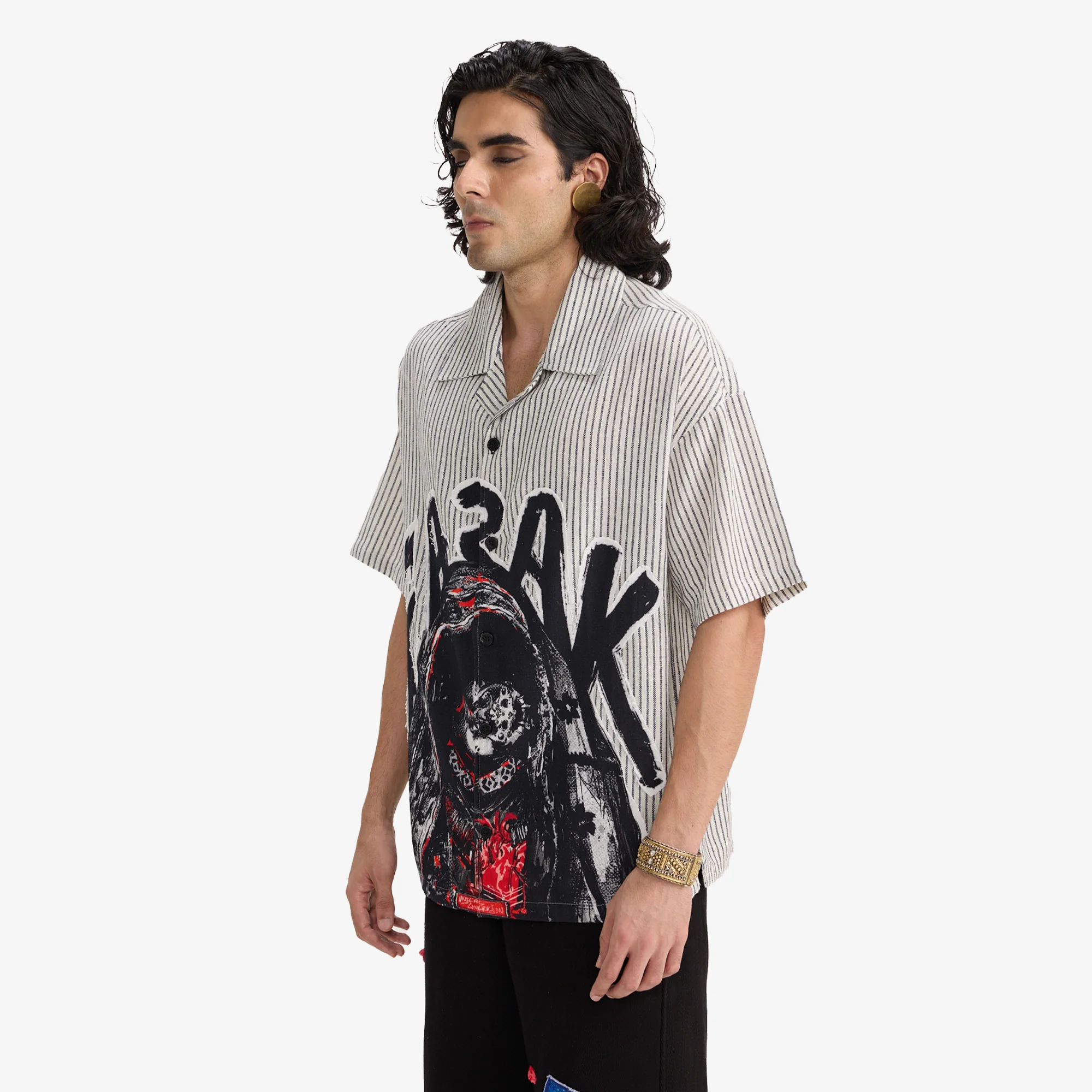 F A R A K | CHOLI KE PEECHE SHIRT  { GREY/GREY - Image 3