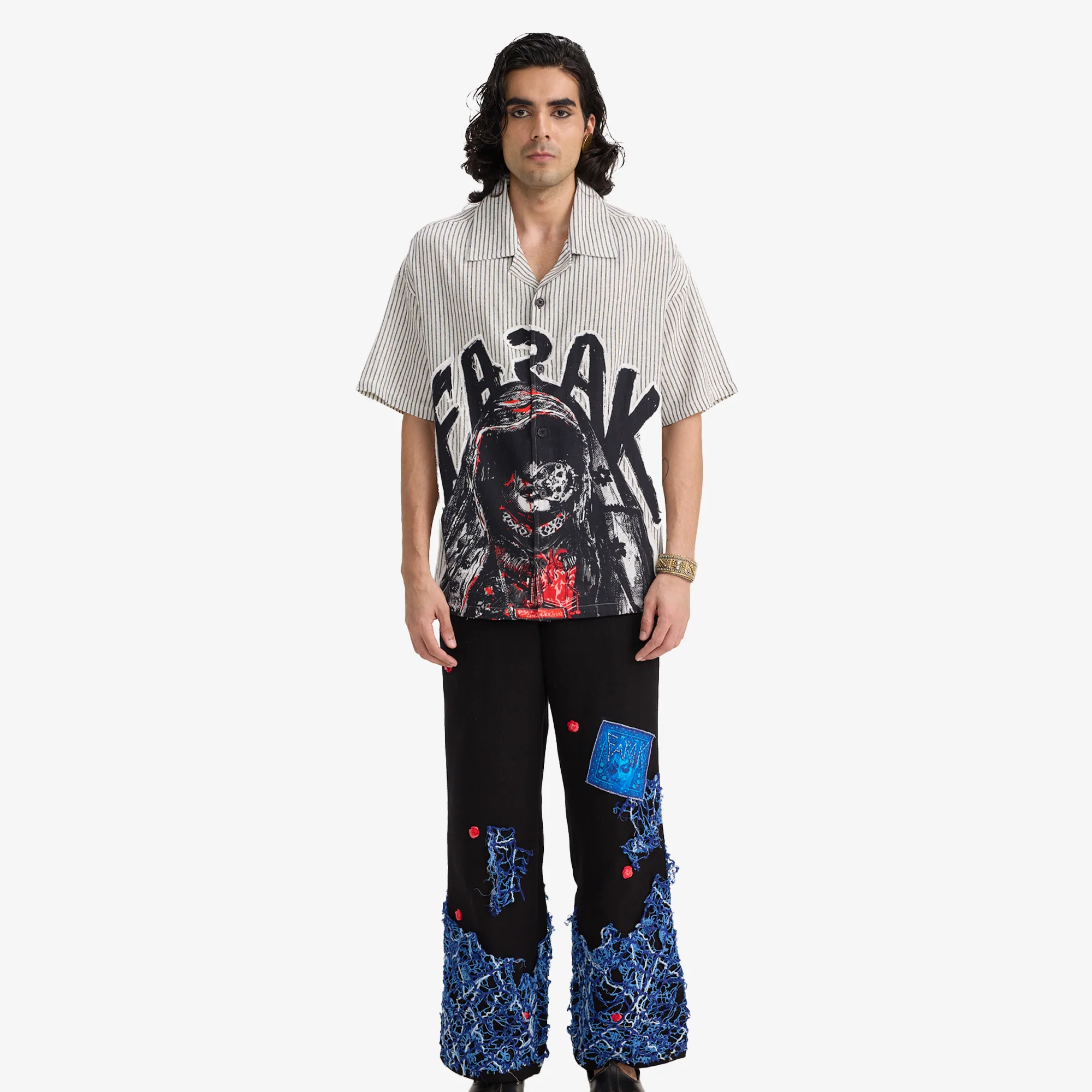 F A R A K | CHOLI KE PEECHE SHIRT  { GREY/GREY - Image 5