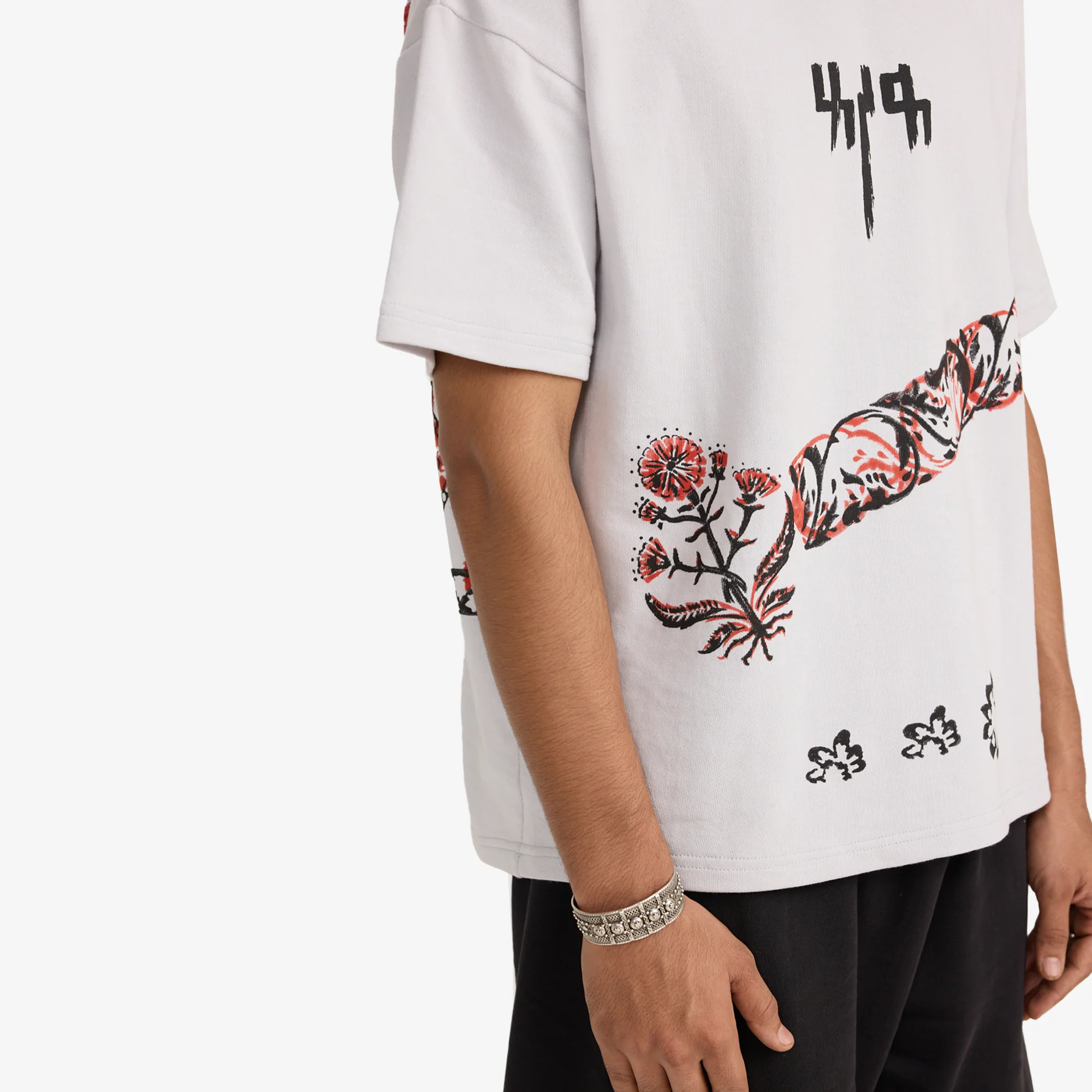 F A R A K | GREY BLOCK PRINTED T-SHIRT { GREY/GREY - Image 4