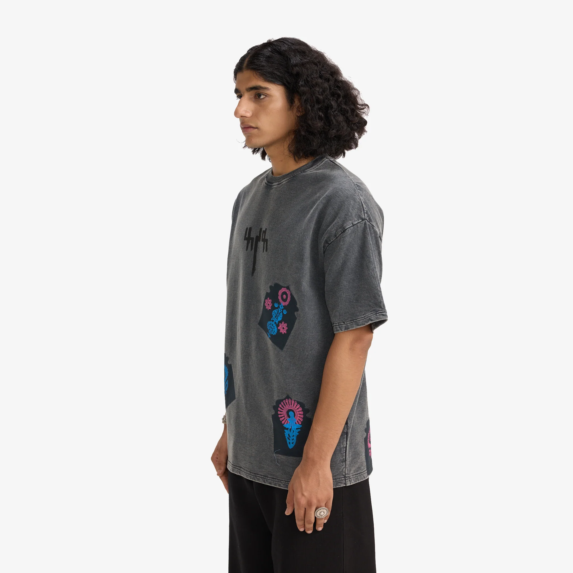 F A R A K | JAROKHA BLOCK PRINT T-SHIRT { GREY/GREY - Image 3