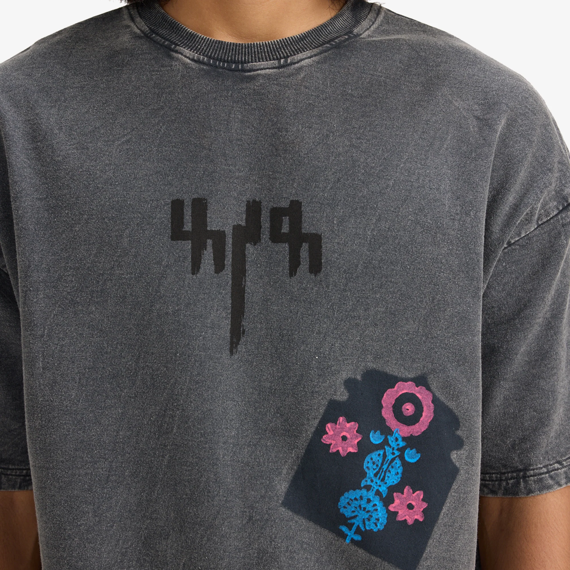 F A R A K | JAROKHA BLOCK PRINT T-SHIRT { GREY/GREY - Image 6