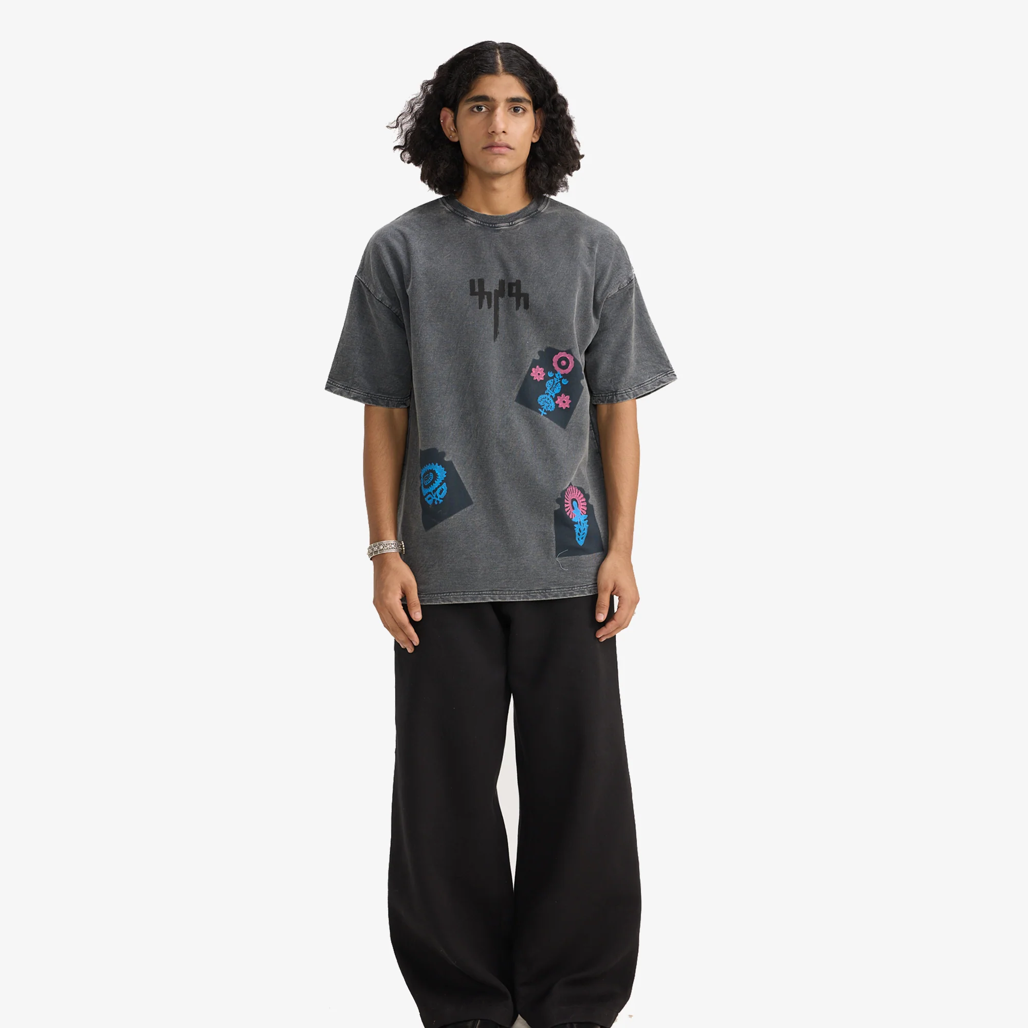 F A R A K | JAROKHA BLOCK PRINT T-SHIRT { GREY/GREY - Image 7