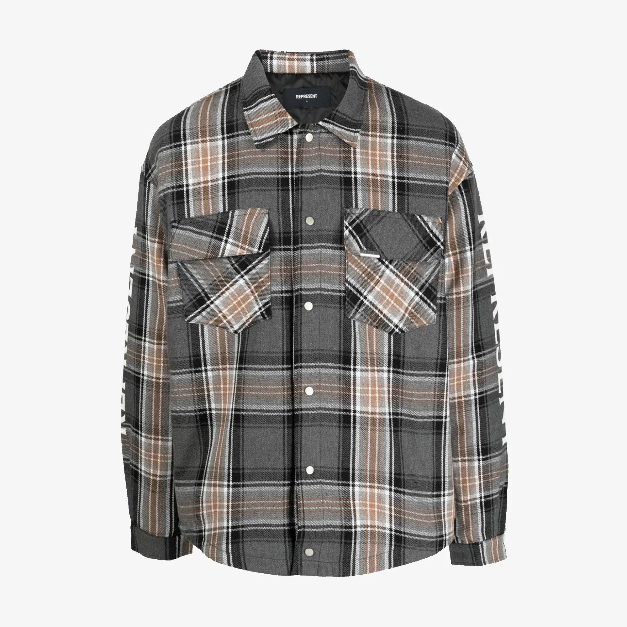 Represent | QUILTED FLANNEL SHIRT  { GREY CHECK - Image 3