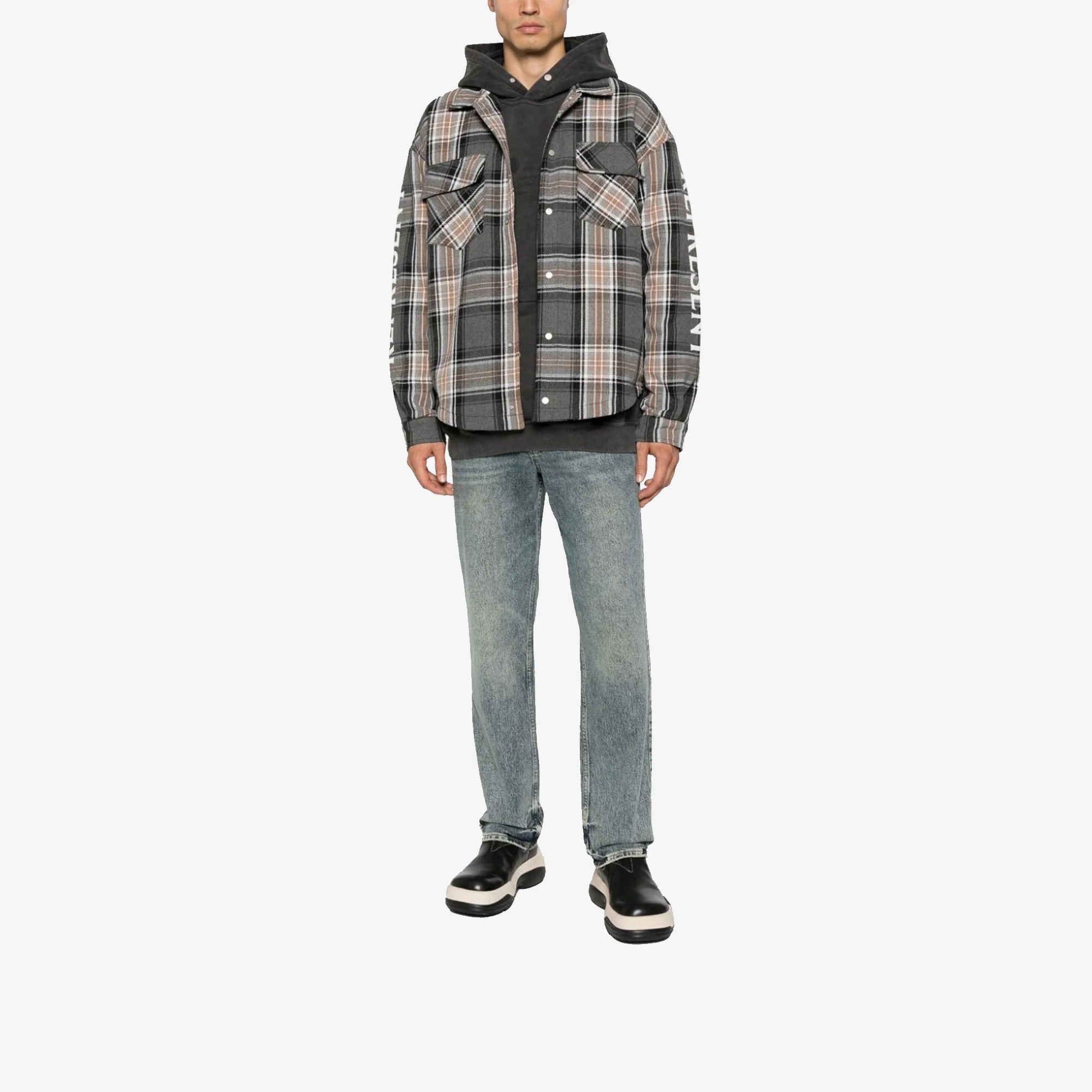 Represent | QUILTED FLANNEL SHIRT  { GREY CHECK - Image 4